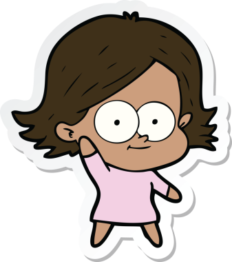 Bir insan tarafından çizilmiş mutlu bir çizgi film kızının çıkartması.