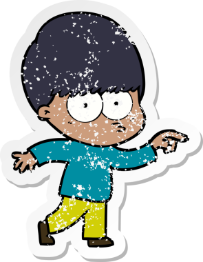 Bir insan tarafından çizilmiş gergin bir çizgi film çocuğunun sıkıntılı çıkartması.