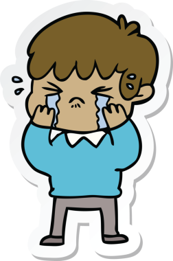 Bir insan tarafından çizilmiş ağlayan bir çizgi film çocuğunun çıkartması.