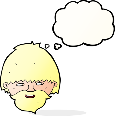 Bir insan tarafından çizilmiş düşünce balonlu sakallı bir adam.