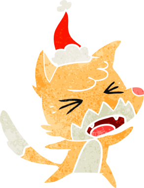 Kızgın el, bir insan tarafından çizilmiş Noel Baba şapkası takan bir tilkinin eski çizgi filmini çizdi.