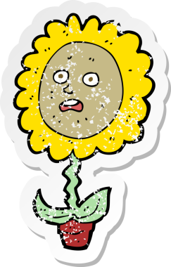 Bir insan tarafından çizilmiş bir karikatür çiçeğinin gerilmiş yapıştırması.