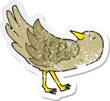 Bir insan tarafından çizilmiş karikatür kuşunun gerilmiş çıkartması.