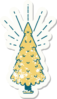 Bir insan tarafından çizilmiş çam ağacı dövmesi stili eski bir etiket.