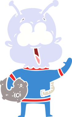 Bir insan tarafından çizilmiş mutlu düz renkli uzaylı çizgi filmi.