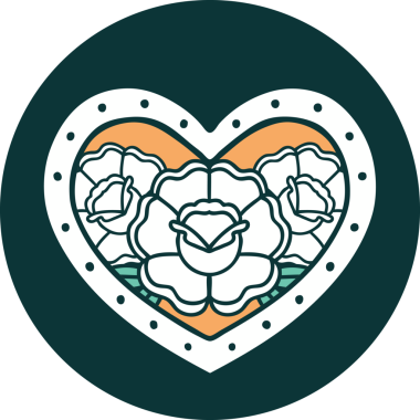 Bir insan tarafından çizilmiş kalp ve çiçeklerin ikonik dövme şekli