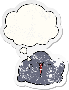 Düşünce baloncuklu karikatür bulutu bir insan tarafından çizilmiş yıpranmış bir çıkartma gibi.