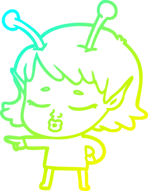 Bir insan tarafından çizilmiş, soğuk gradyan bir uzaylı kız çizgi filmi.