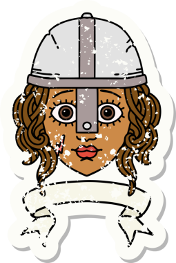 Retro Dövme Tarzı İnsan Savaşçı Karakteri Bir insan tarafından çizilmiş parşömen pankartıyla