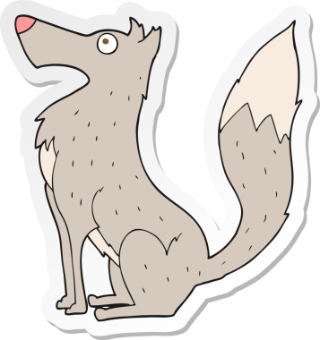 Bir insan tarafından çizilmiş bir kurt çizgi filminin çıkartması.