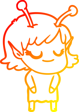 Bir insan tarafından çizilmiş gülümseyen uzaylı kız çizgi filmi.