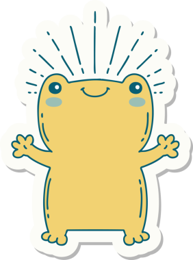 Bir insan tarafından çizilmiş mutlu kurbağa dövmesi stili.