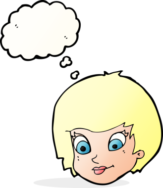 Bir insan tarafından çizilmiş düşünce baloncuklu kadın yüzü.