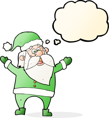 Bir insan tarafından çizilmiş düşünce baloncuklu Noel Baba çizgi filmi.