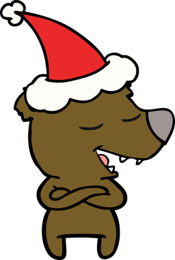 Bir insan tarafından çizilmiş Noel Baba şapkası giyen bir ayının el çizimi.