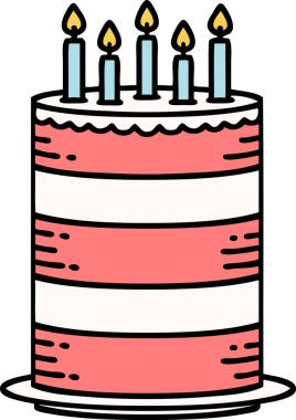 Bir insan tarafından çizilmiş geleneksel doğum günü pastası dövmesi.