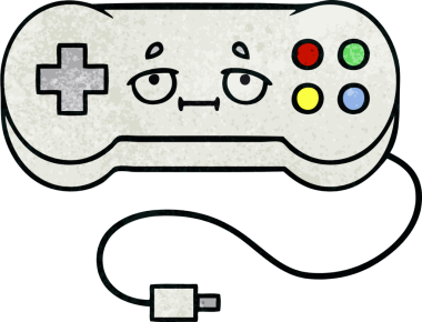 Bir insan tarafından çizilmiş bir oyun denetleyicisinin retro grunge desen çizgi filmi