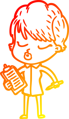 Bir insan tarafından çizilmiş gözleri olan çizgi film kadını çizimi.