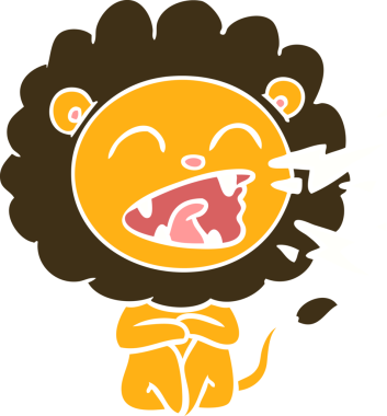 Düz renkli karikatür kükreyen aslan bir insan tarafından çizilmiş.