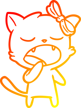 Bir insan tarafından çizilen esneyen kedinin sıcak çizgi çizimi