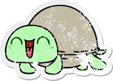 Bir insan tarafından çizilmiş garip bir el çizilmiş karikatür kaplumbağasının sıkıntılı çıkartması.