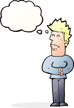 Bir insan tarafından çizilmiş düşünce baloncuğu olan sinirli bir adam.