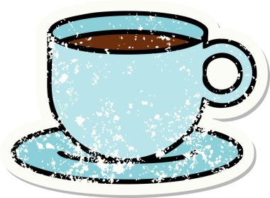 Bir insan tarafından çizilmiş bir fincan kahvenin geleneksel stil yapıştırmalı dövmesi.