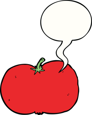 Bir insan tarafından çizilmiş konuşma baloncuklu domates.