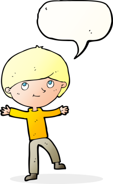 Bir insan tarafından çizilmiş konuşma balonu olan heyecanlı bir çocuk.