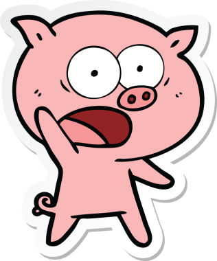 Bir insan tarafından çizilmiş domuz çizgi filmi etiketi.