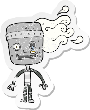 Bir insan tarafından çizilmiş eski bir robot karikatürünün gerilimli yapıştırması