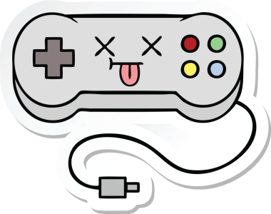 Bir insan tarafından çizilmiş şirin bir çizgi film oyun denetleyicisinin çıkartması