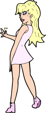 Bir insan tarafından çizilmiş elbise giymiş bir karikatür kadın.