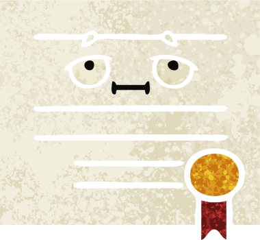 Bir insan tarafından çizilmiş mezuniyet diplomasının retro çizim tarzı karikatürü.