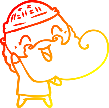 Bir insan tarafından çizilmiş sakallı ve kış şapkalı mutlu bir adamın çizimi.