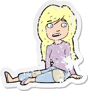 Bir insan tarafından çizilmiş yerde oturan karikatür kızına ait gerilimli bir çıkartma.