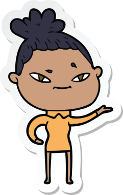 Bir insan tarafından çizilmiş bir karikatür kadının çıkartması.