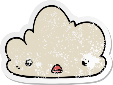 Bir insan tarafından çizilmiş şirin bir karikatür bulutunun sıkıntılı çıkartması.