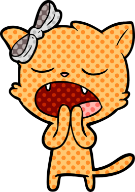 Bir insan tarafından çizilmiş esneyen kedi çizgi filmi.