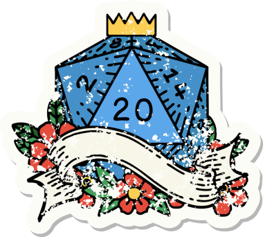 Bir insan tarafından çizilmiş 20 D20 zarının grunge çıkartması.