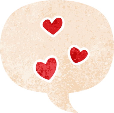 bir insan tarafından çizilmiş, grunge dertli retro tarzı ile konuşma baloncuğu ile çizgi film aşk kalbi