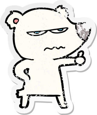 Kızgın ayı kutup karikatürünün sıkıntılı çıkartması. Bir insan tarafından çizilmiş başparmak işareti.