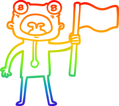 Gökkuşağı gradyan çizgi çizimi Bir insan tarafından çizilmiş bayraklı garip bir uzaylı