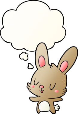Düşünce baloncuğu olan sevimli çizgi film tavşanı bir insan tarafından çizilmiş.