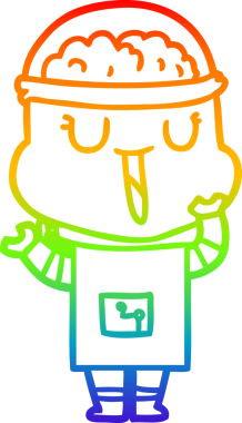 gökkuşağı gradyanı çizimi bir insan tarafından çizilmiş mutlu bir robot çizgi filmi.