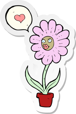 Bir insan tarafından çizilmiş karikatür çiçeğinin çıkartması.