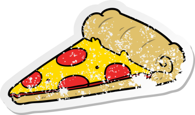 Bir insan tarafından çizilmiş pizza diliminin sıkıntılı çıkartması.