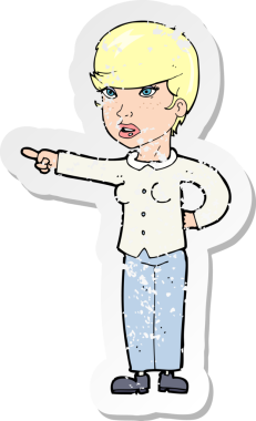 Bir insan tarafından çizilmiş suçlamaları gösteren karikatür bir kadının gerilemiş çıkartması.