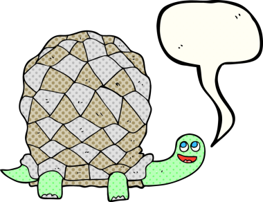 Bir insan tarafından çizilmiş serbest çizilmiş çizgi roman konuşma balonu karikatür kaplumbağası.