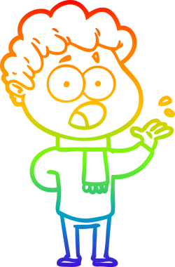 Gökkuşağı gradyan çizgi çizimi Bir insan tarafından çizilmiş şaşırarak nefes nefese bir çizgi film adamı